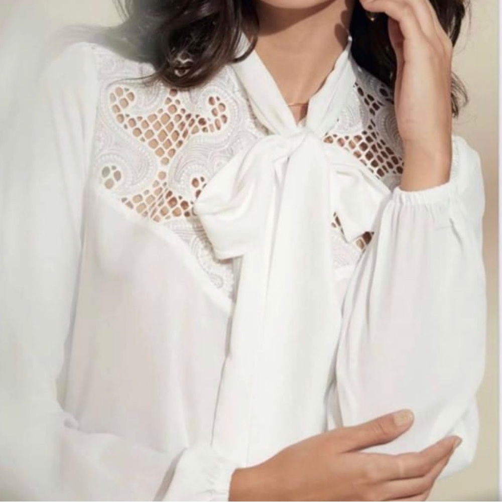 White blouse with the embroidered details.